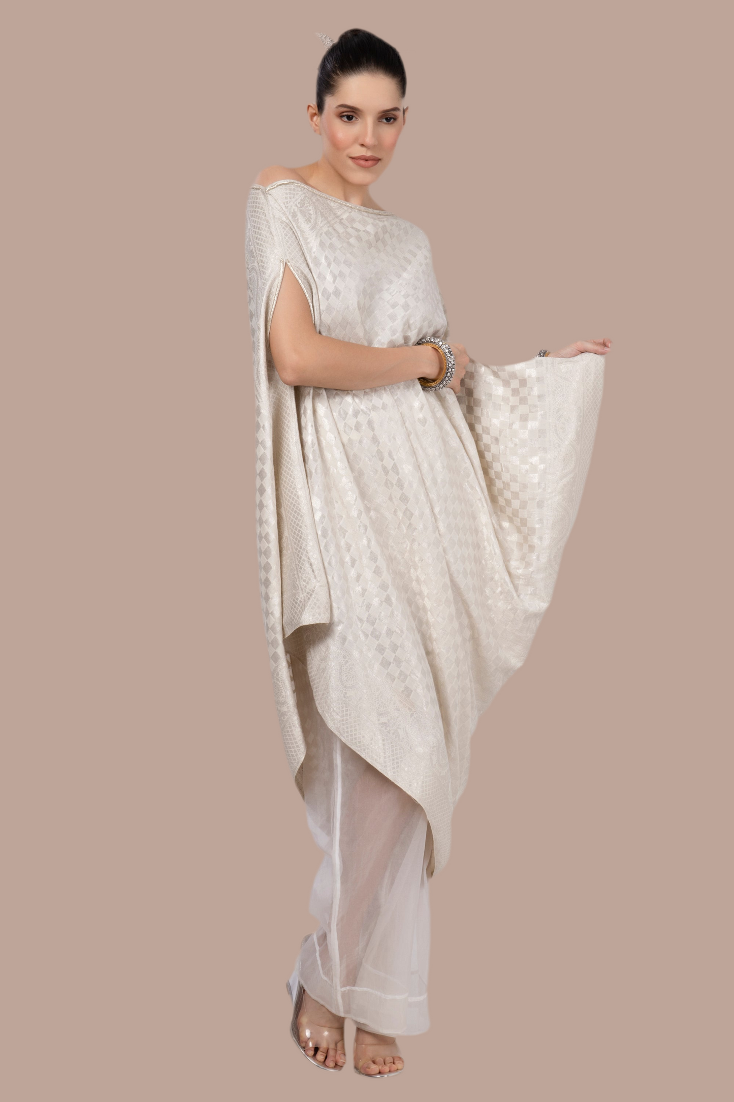 Pure Banarasi silk woven top / dress with hand-embroidery