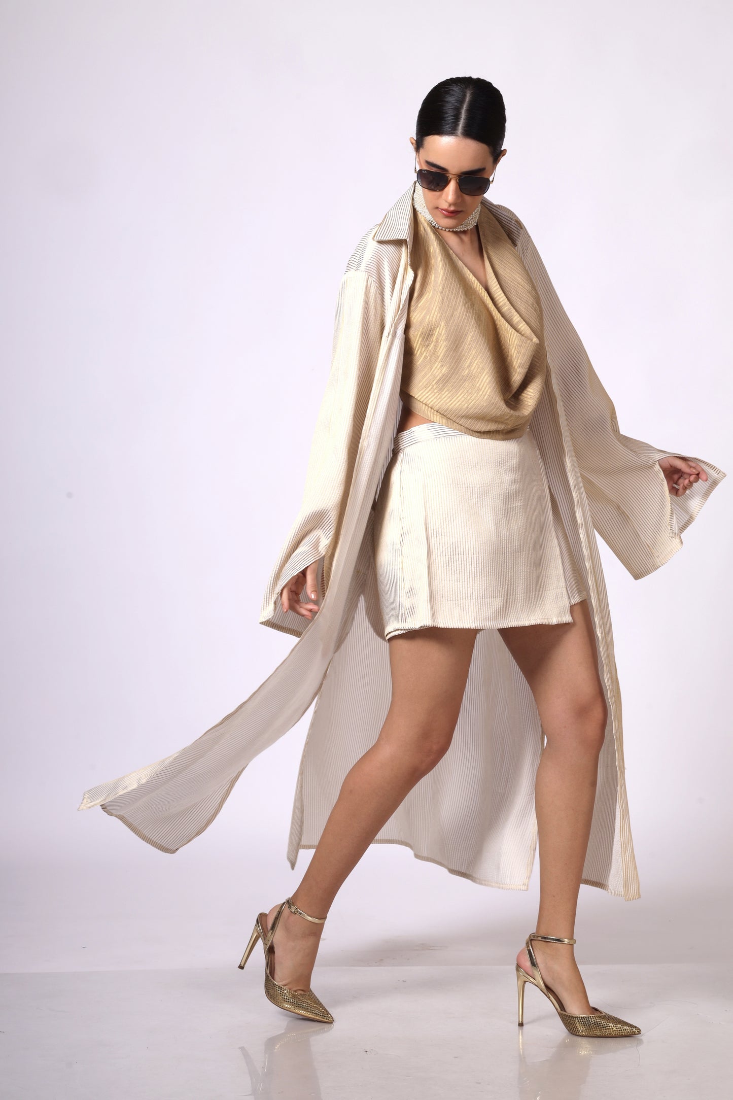 Cream and gold pinstripe squart