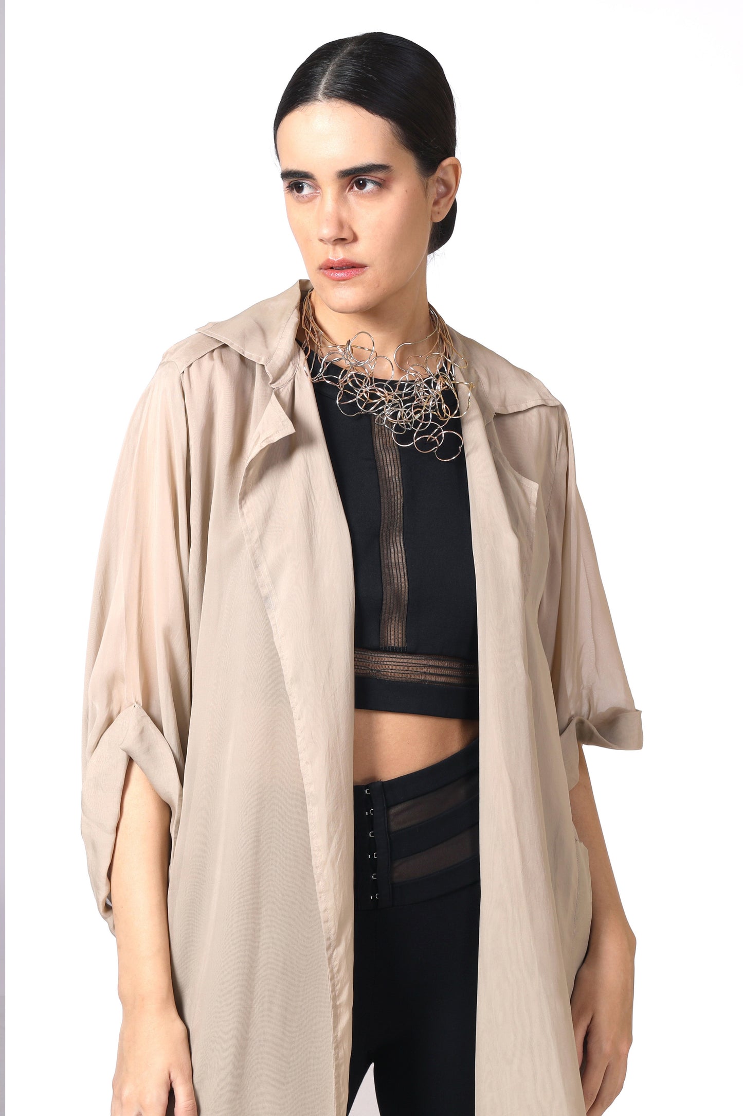 Beige organza duster coat