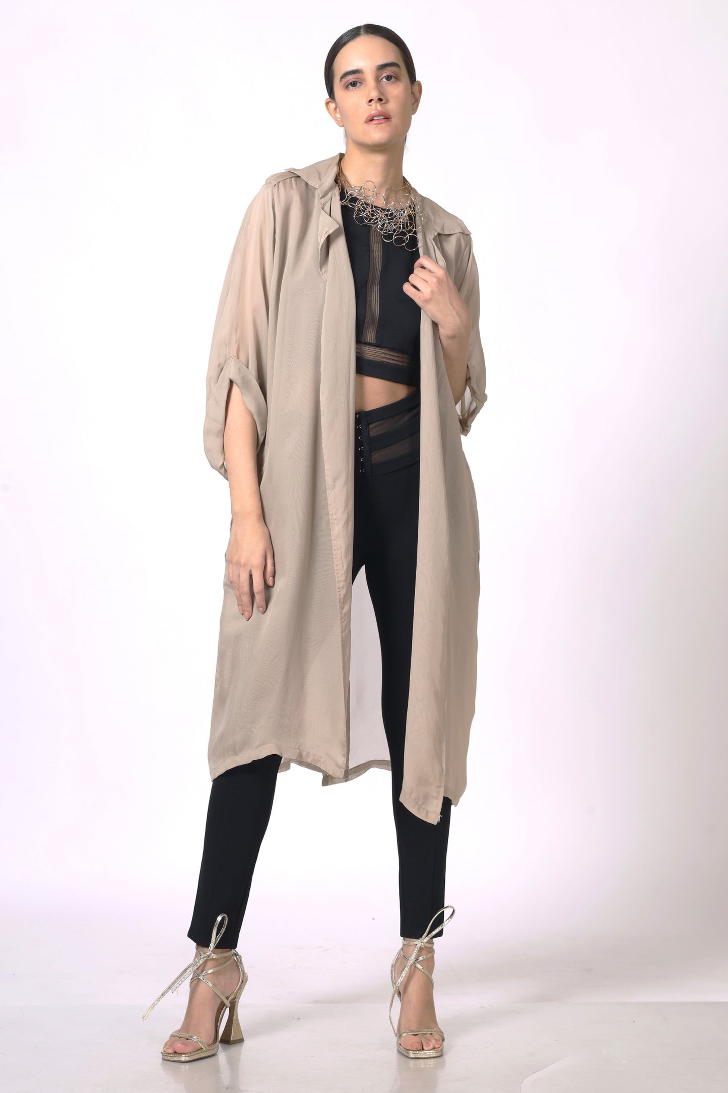 Beige organza duster coat