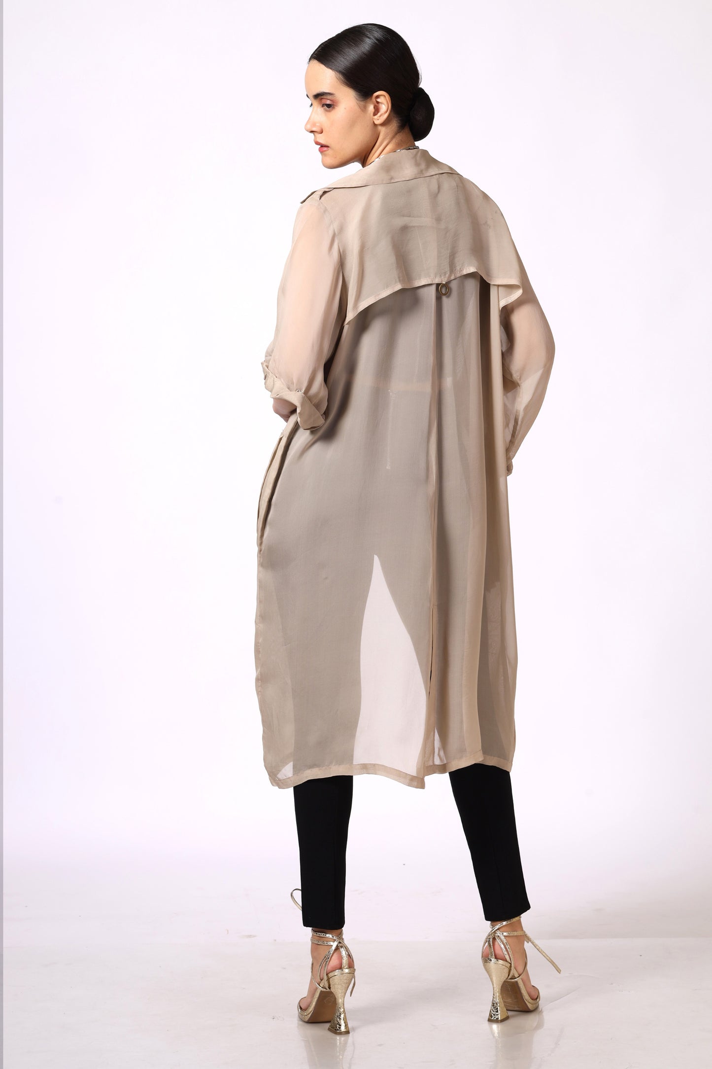 Beige organza duster coat