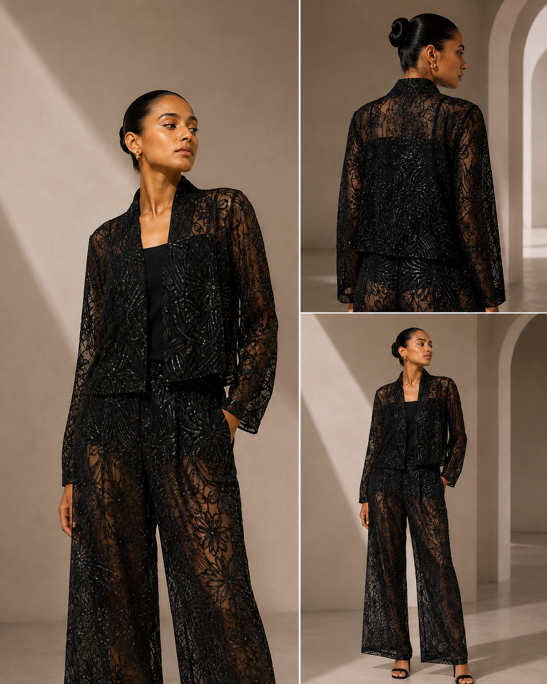 Black Lace Blazer & Trousers