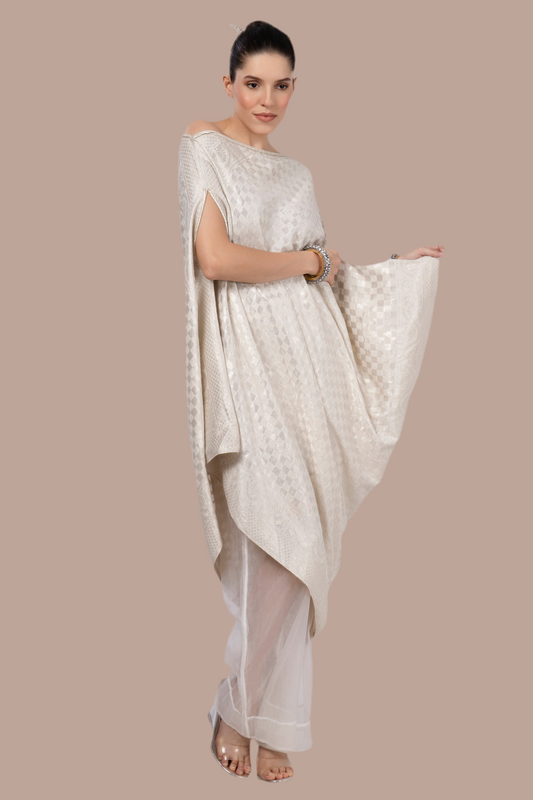 Pure Banarasi silk woven top / dress with hand-embroidery