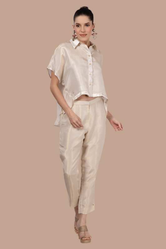 Cream-Gold embroidered short top