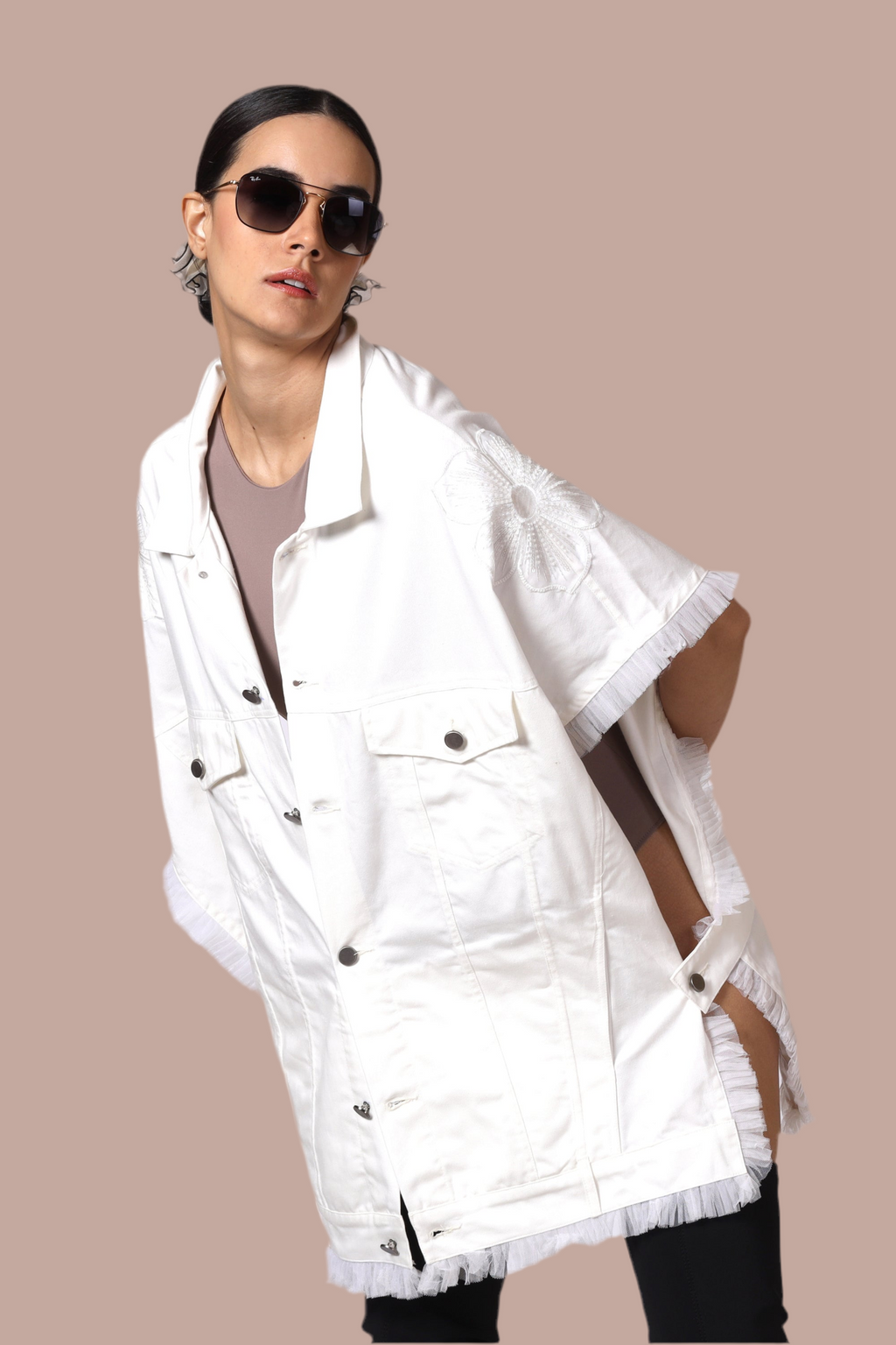 White denim bomber with open sides