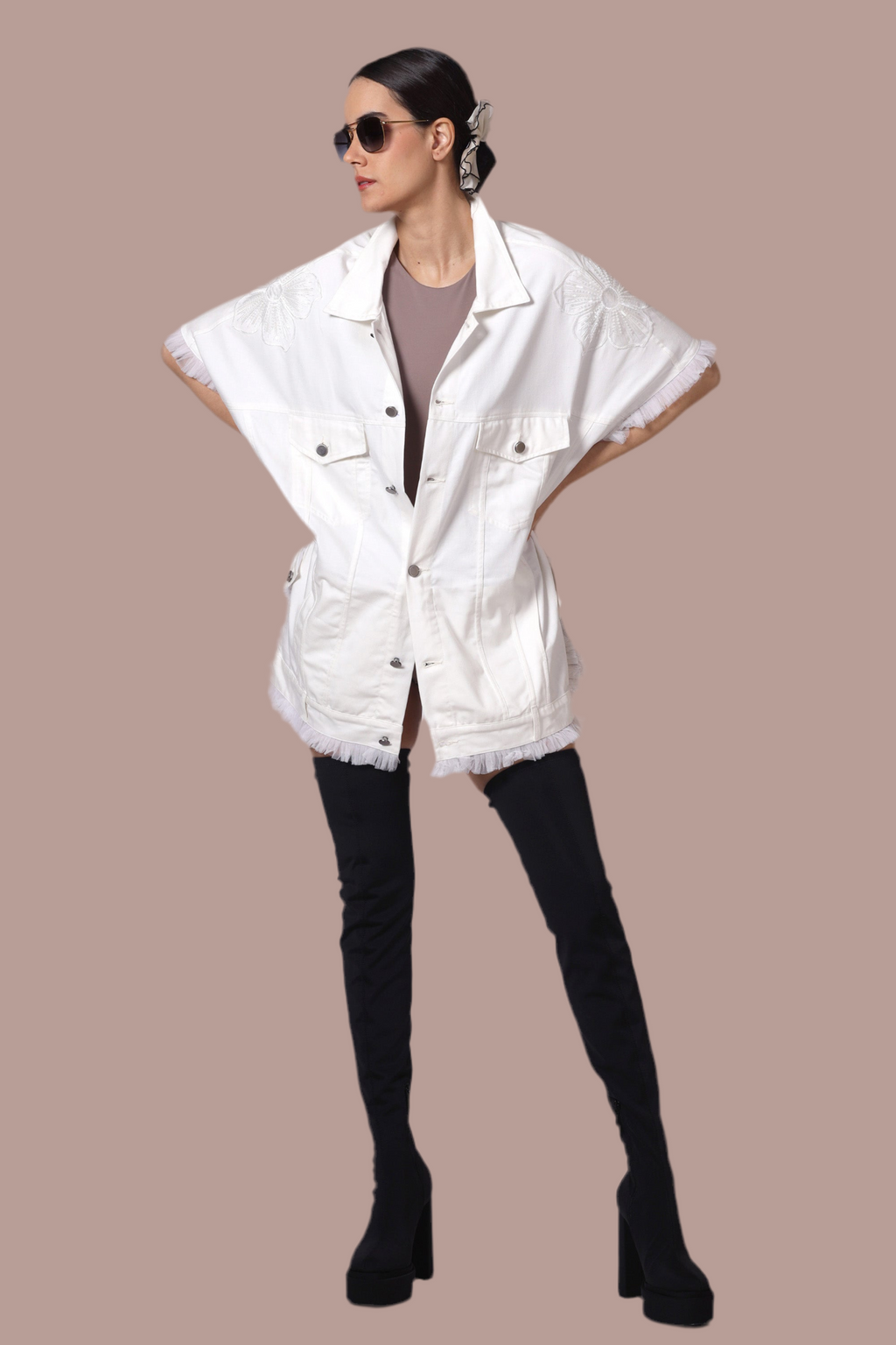 White denim bomber with open sides