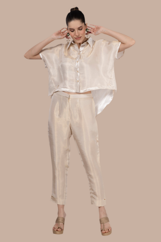 Cream-Gold embroidered short top