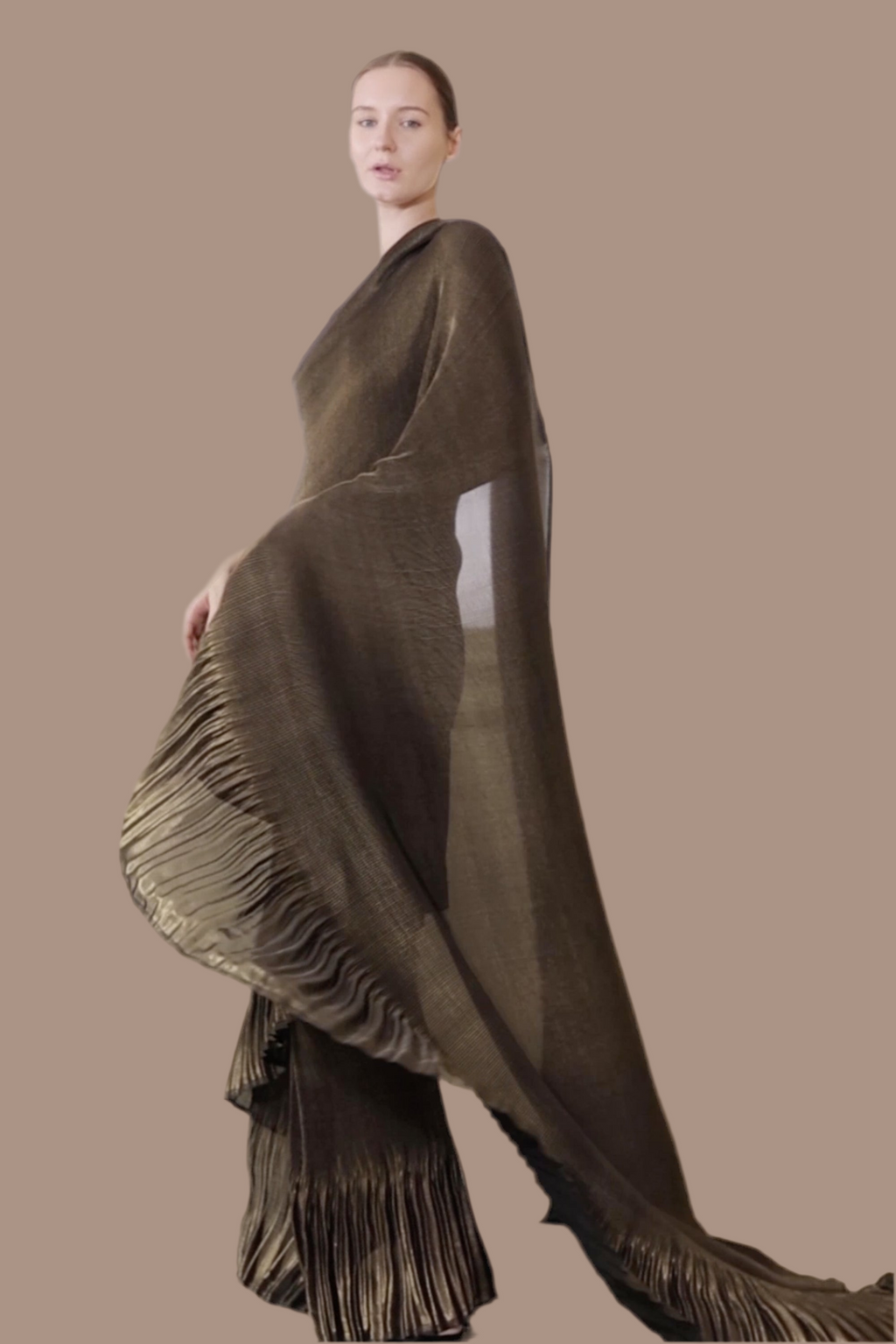 Resort Sari in Black in pleated georgette