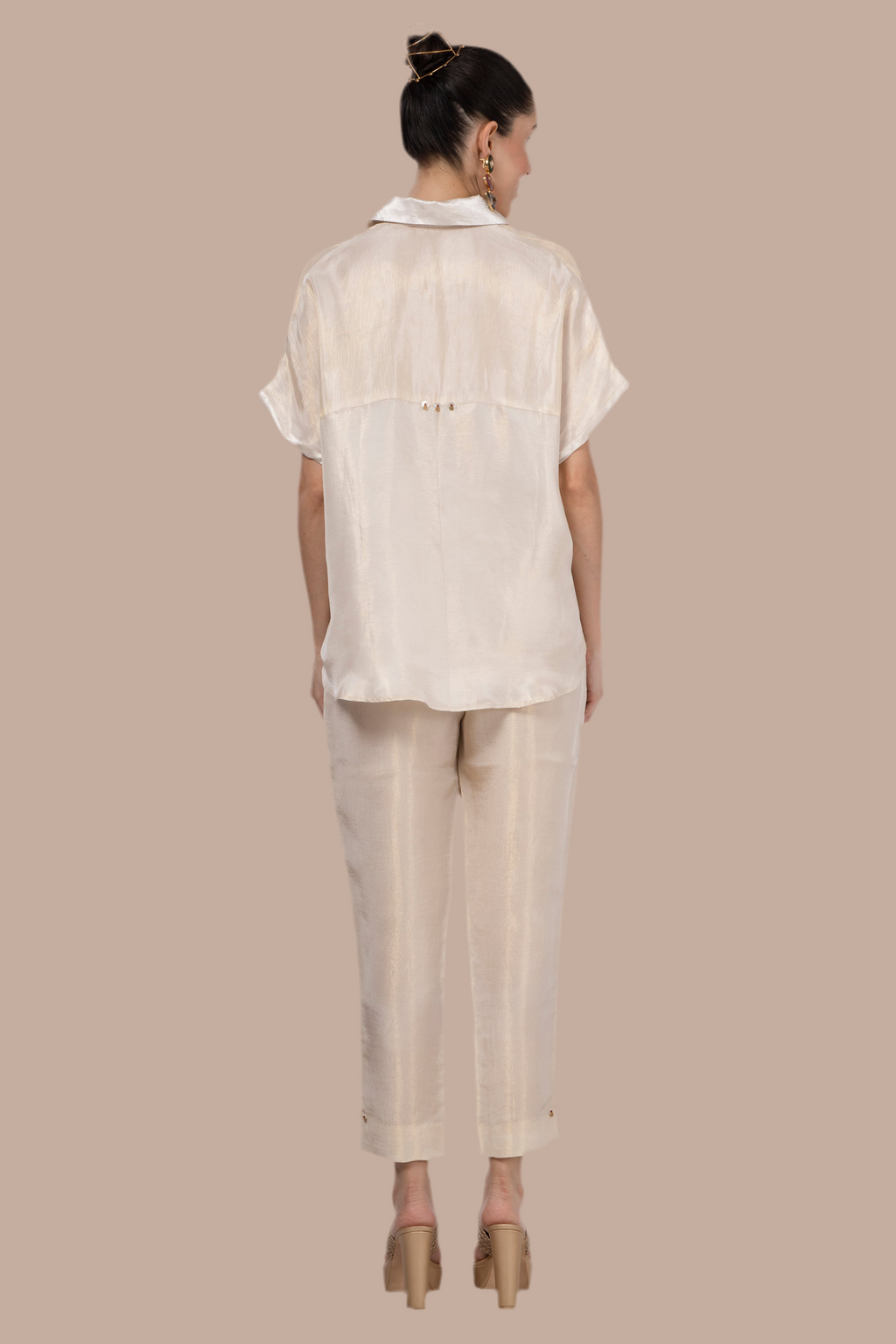 Cream-Gold embroidered short top