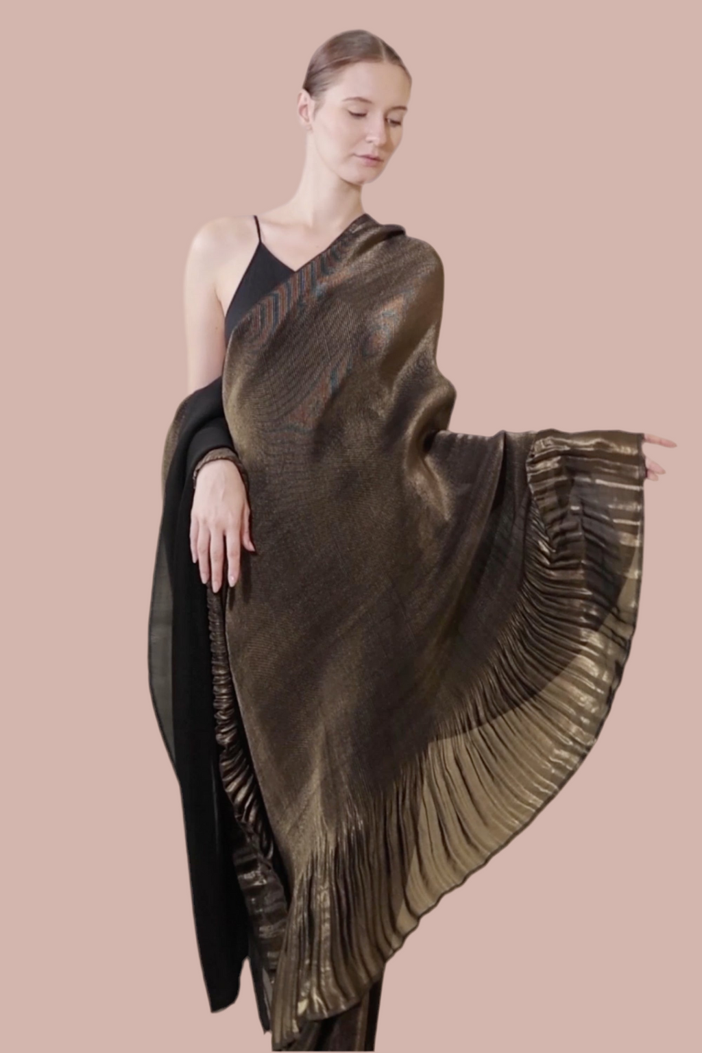 Resort Sari in Black in pleated georgette