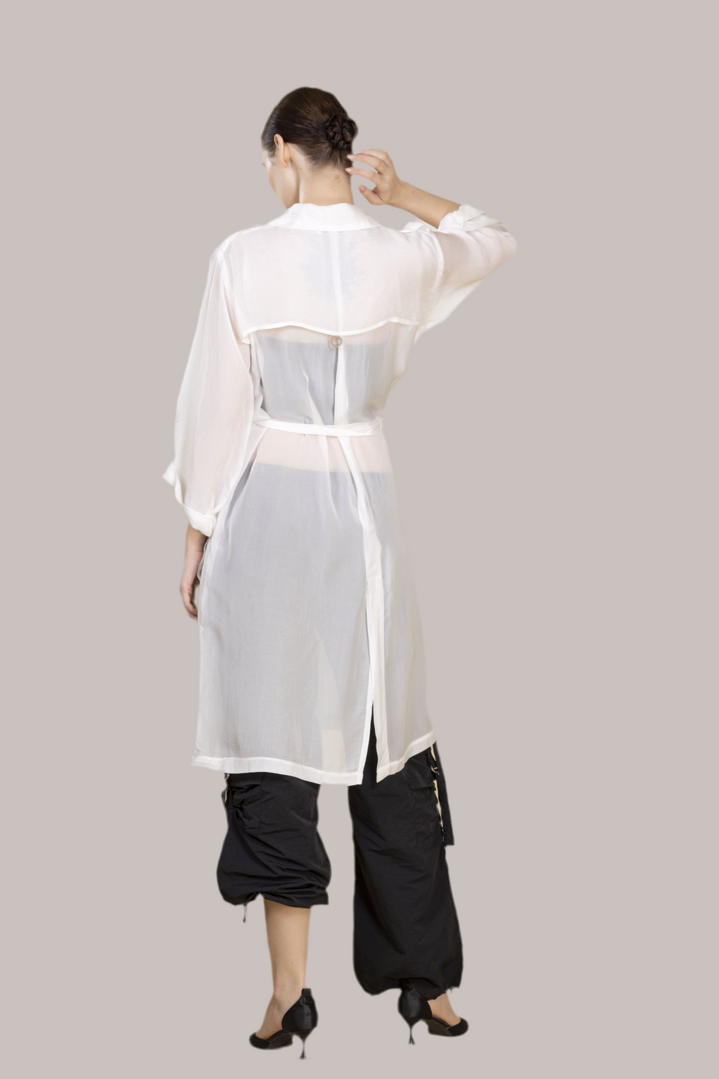 White organza duster coat