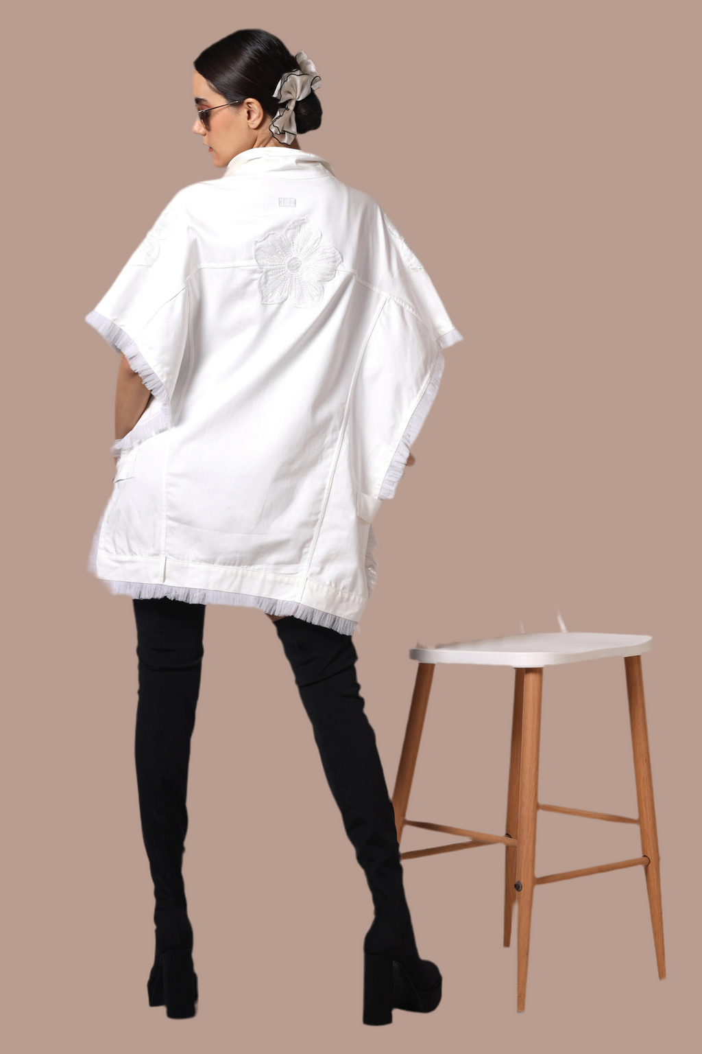 White denim bomber with open sides