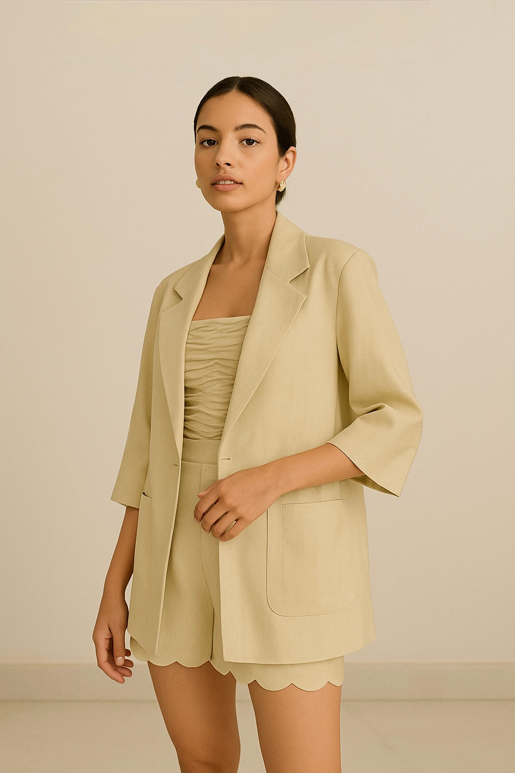 Gold & Cream Jacket, bustier & shorts set
