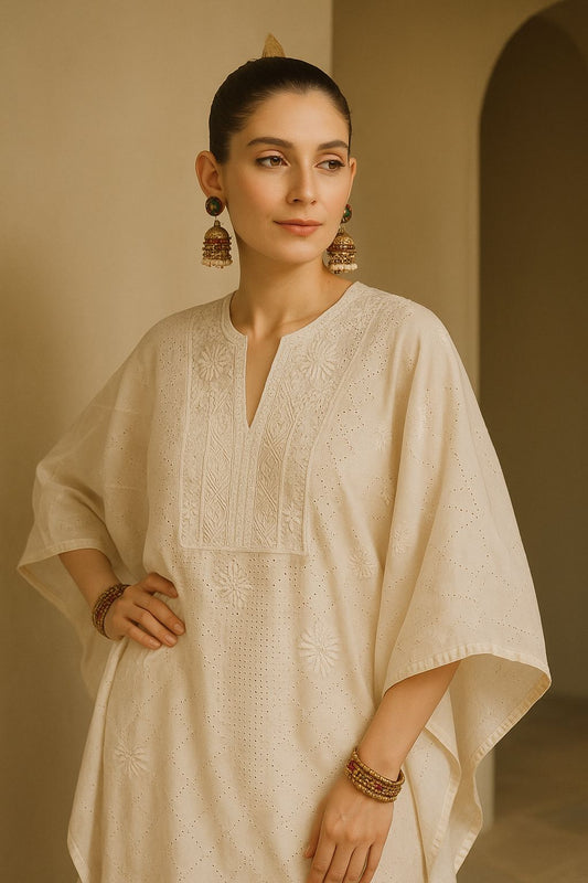 Pure silk, Chikankari Kaftan