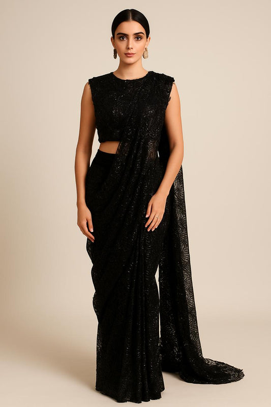 Black lace sari