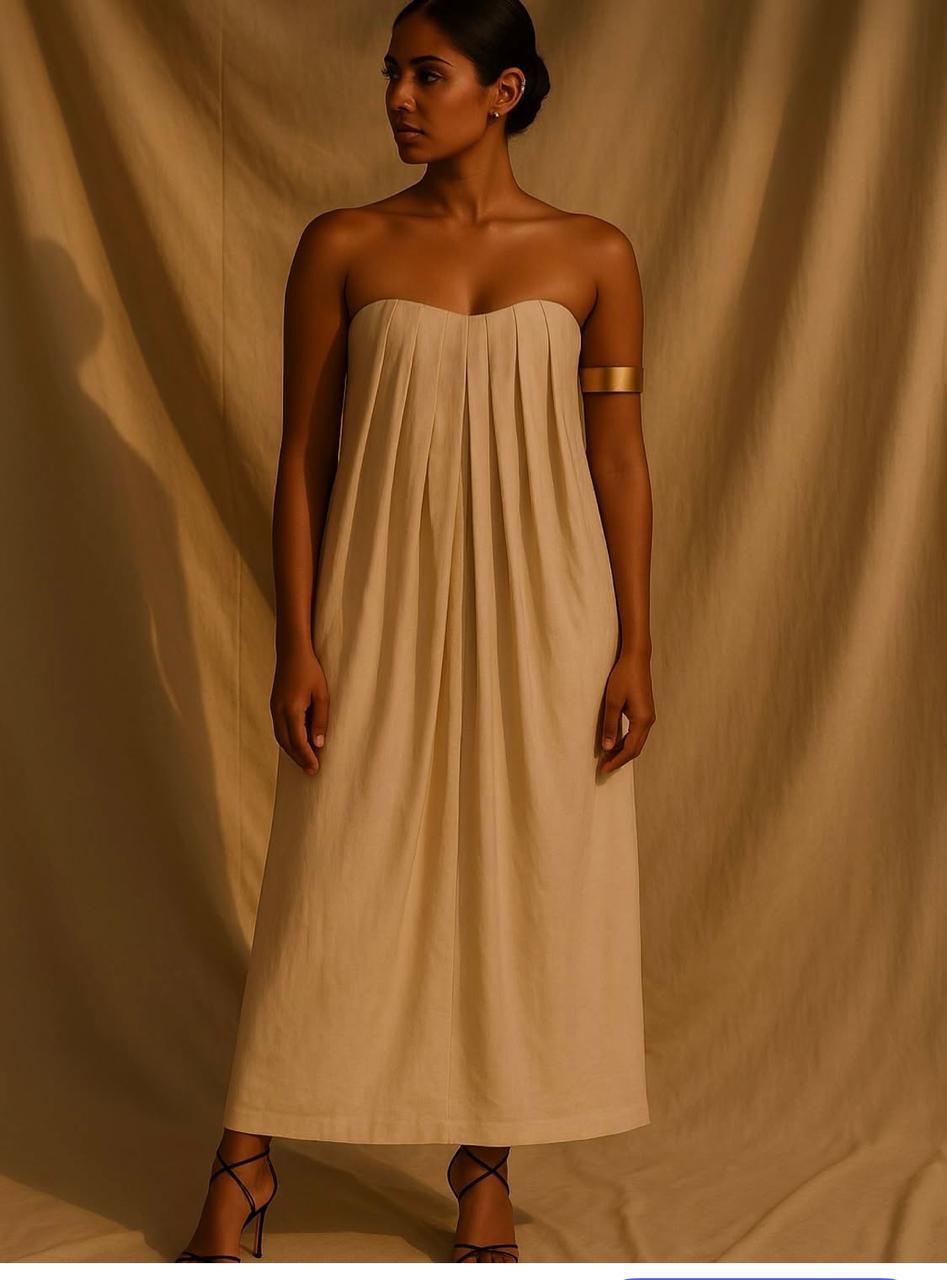 Nature silk Beige Pleated Dress