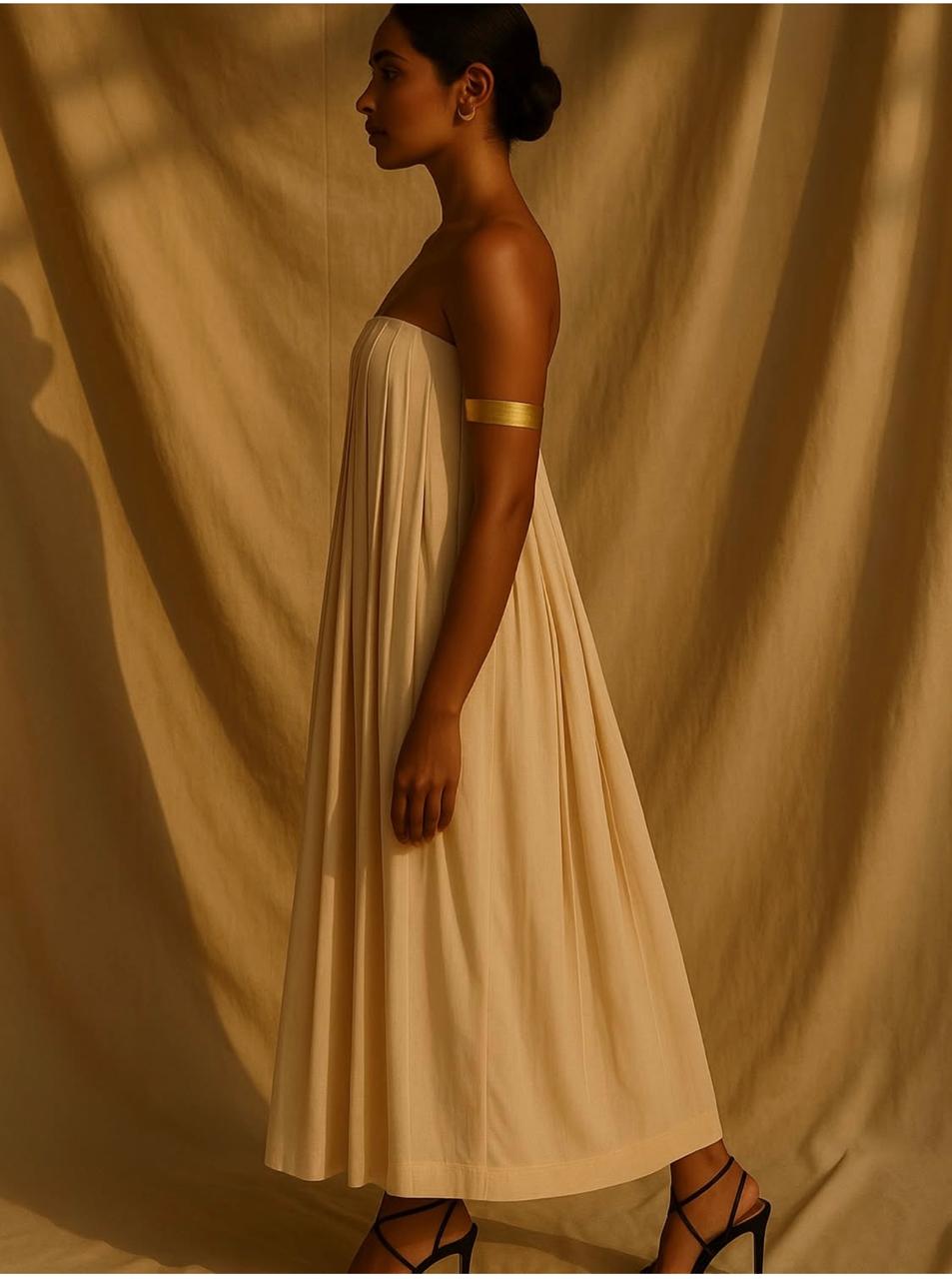 Nature silk Beige Pleated Dress