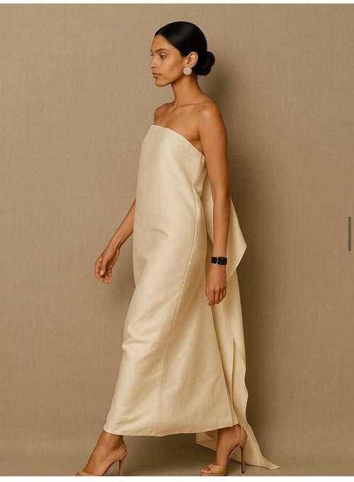 Beige silk fish tail Dress