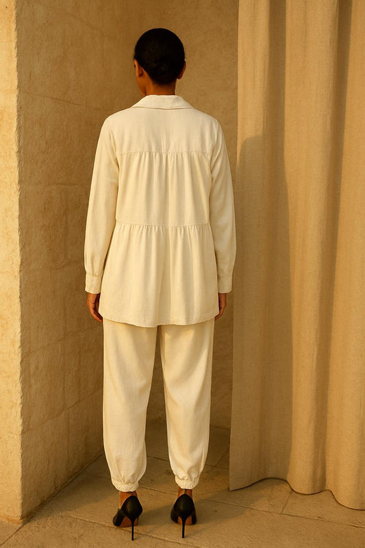 cream shirt with puff pant