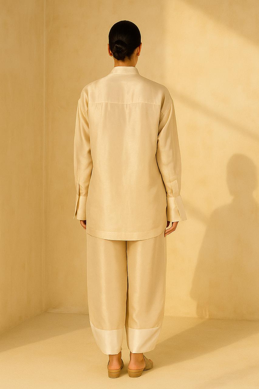 Cream-Gold Embroidered yolk shirt