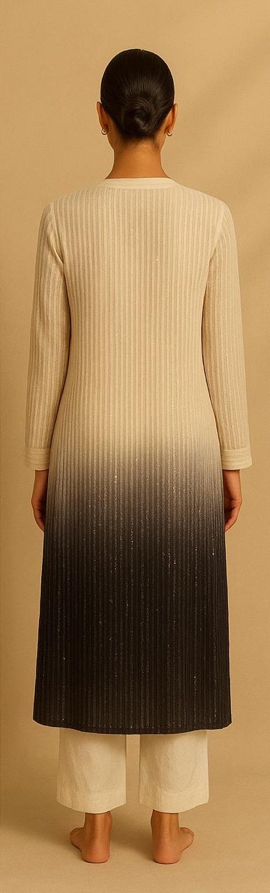 Black & White Sequin V neck Co-ord Set - metallic embroider (top+trousers+slip)