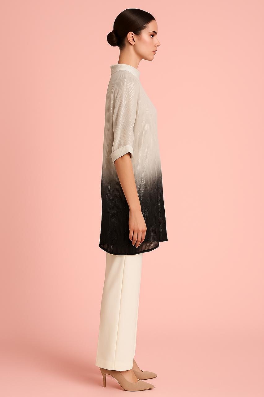 Black & 
White Sequin side button Co-ord Set - metallic embroidery (top+trousers+slip)