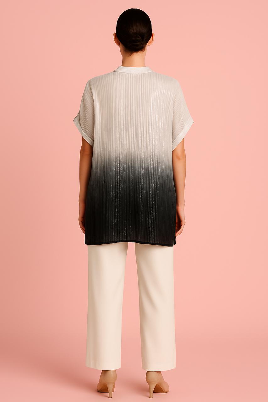 Black & 
White Sequin side button Co-ord Set - metallic embroidery (top+trousers+slip)