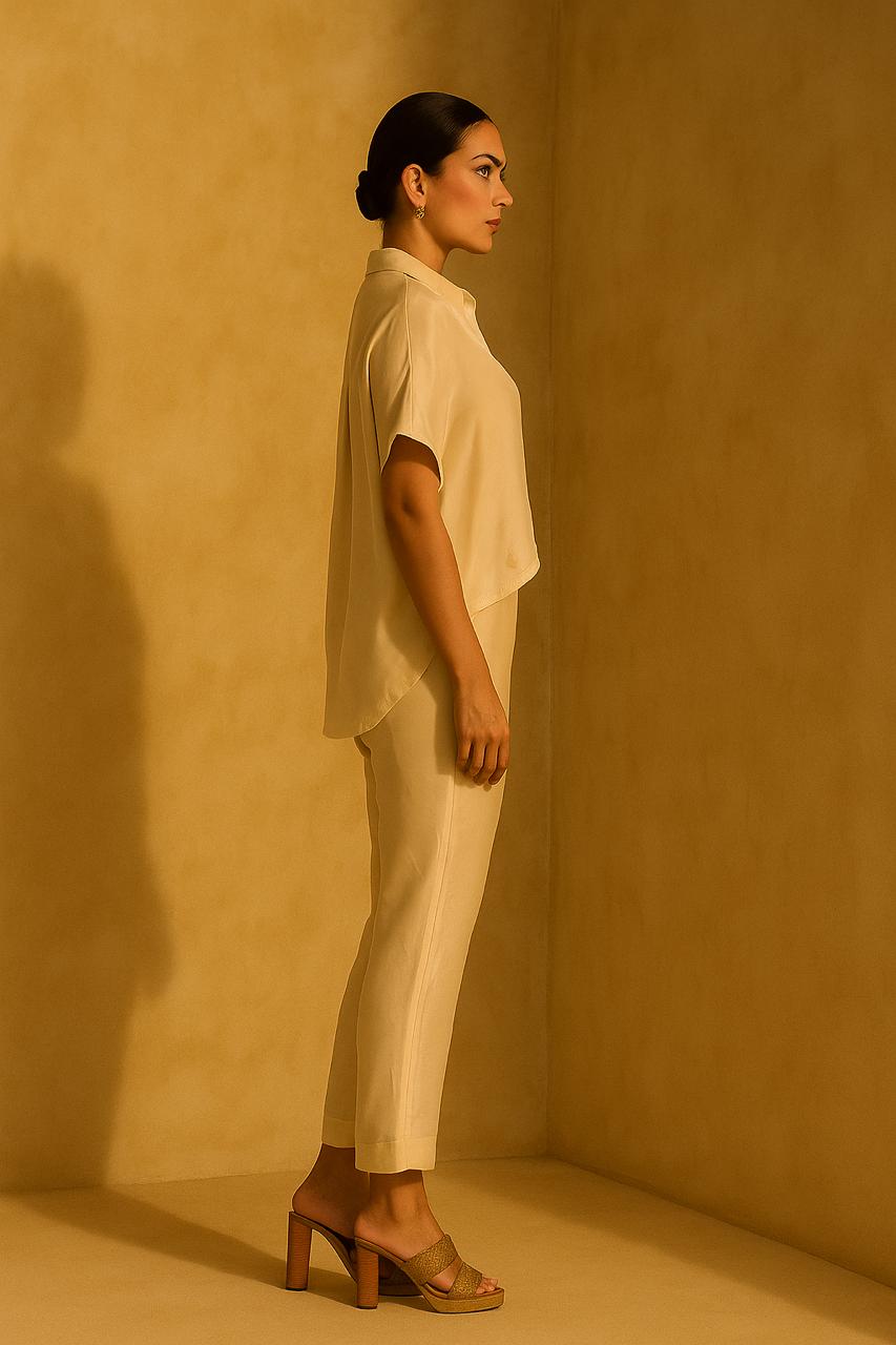 Cream-Gold embroidered short top