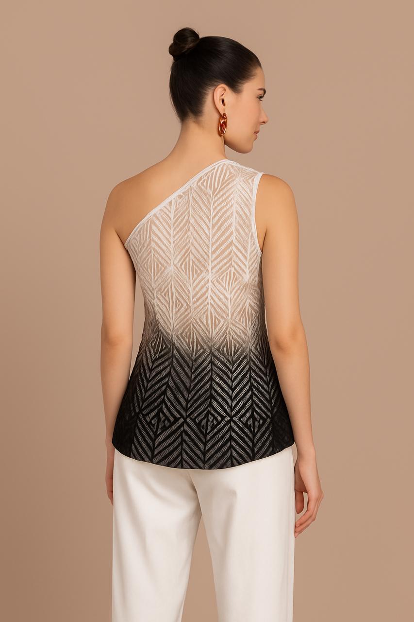 Black & 
Cream One Shoulder lace waistcoat in embroidered fabric with sequins (no lining in the back)