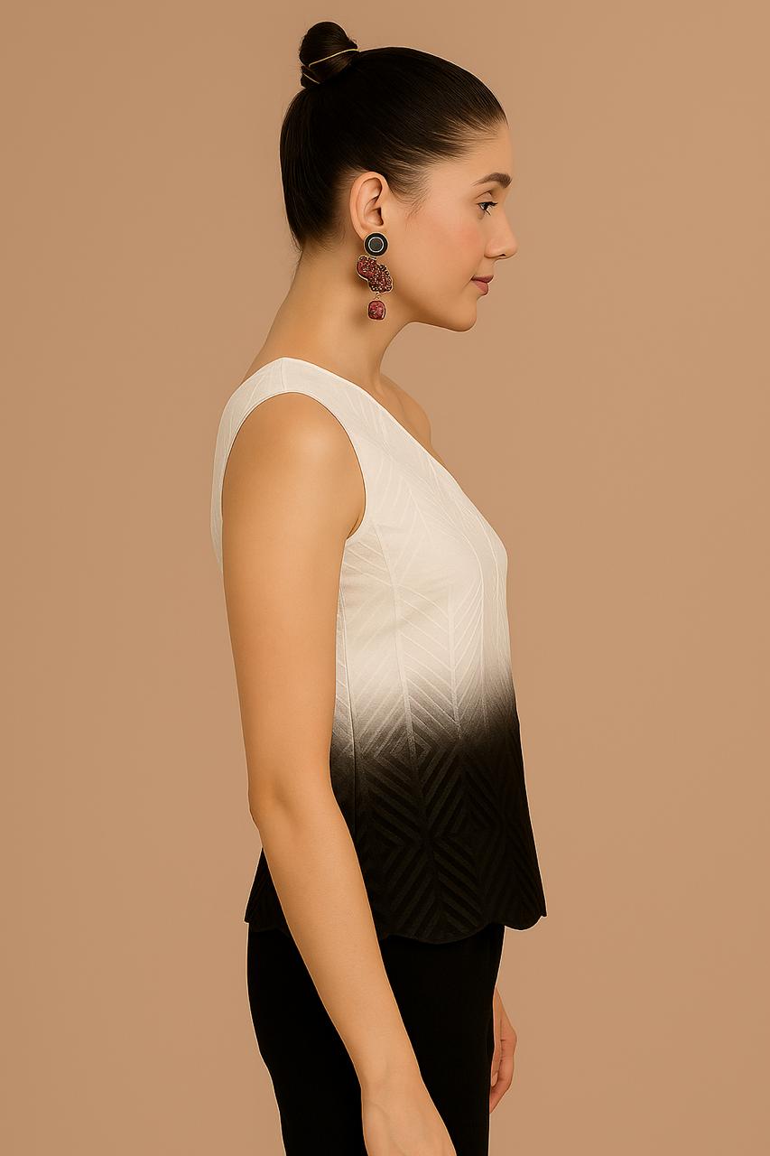 Black & 
Cream One Shoulder lace waistcoat in embroidered fabric with sequins (no lining in the back)