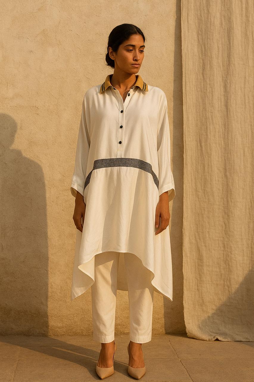 white Gold collar half half Top with pant